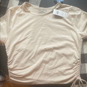Hollister Women's Beige Ruched Tee